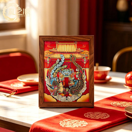 Dragon & Phoenix Feng Shui Copper Wall Art – Chinese Prosperity Wedding Decor, Oriental Lucky Blessing Sculpture, Luxury Home & Office Fortune Decoration