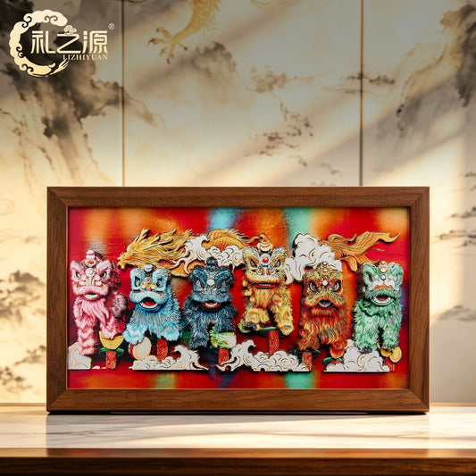 raditional Chinese Lion Dance Copper Wall Art – Feng Shui Lucky Lion Decor, Oriental Festival Blessing Sculpture, Prosperity Home & Tea Room Decoration