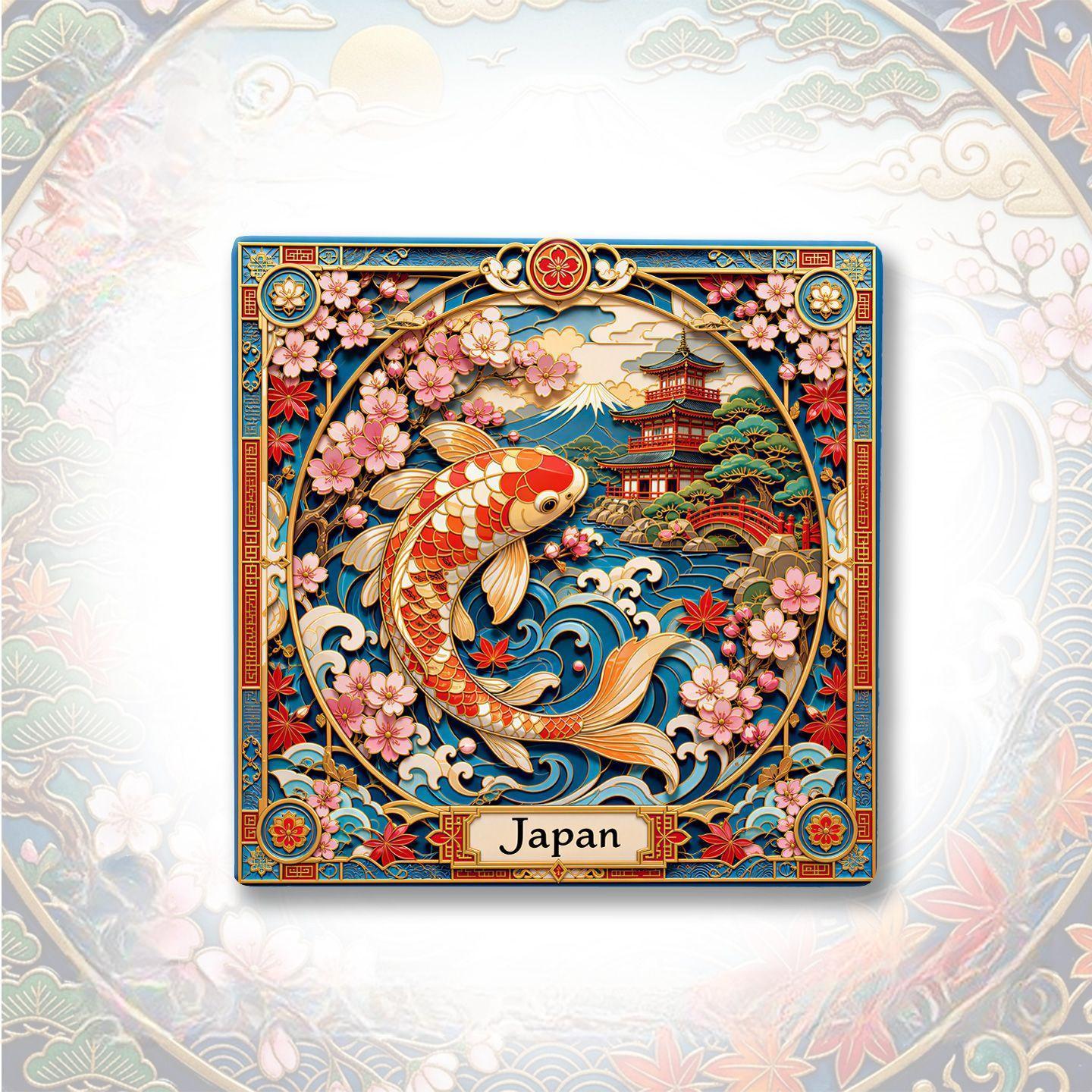 Japan Heritage & Sakura Ceramic Fridge Magnet Collection™ Five Timeless Symbols of Japan