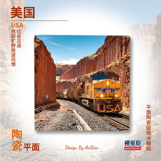 USA Canyon Train Ceramic Fridge Magnet