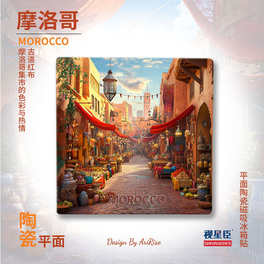 Morocco Marrakech Market Ceramic Fridge Magnet