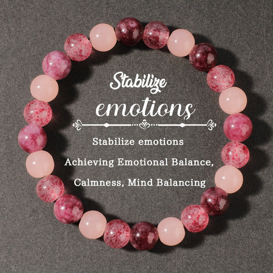 2pcs Emotional Balance Healing Bracelet - Rose Quartz & Rhodonite Crystal Beads for Calmness, Anxiety Relief & Emotional Stability
