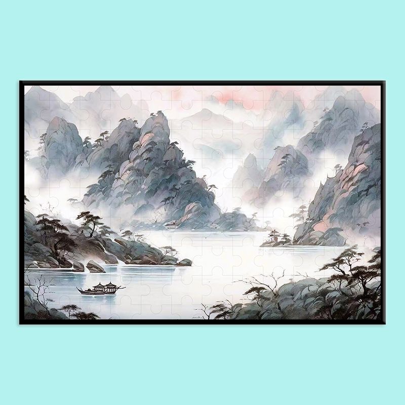 Chinese Landscape Wooden Jigsaw Puzzle – Traditional Shan Shui Mountain River Puzzle, Oriental Zen Art Puzzle, Premium Wooden Wall Decor For Adults