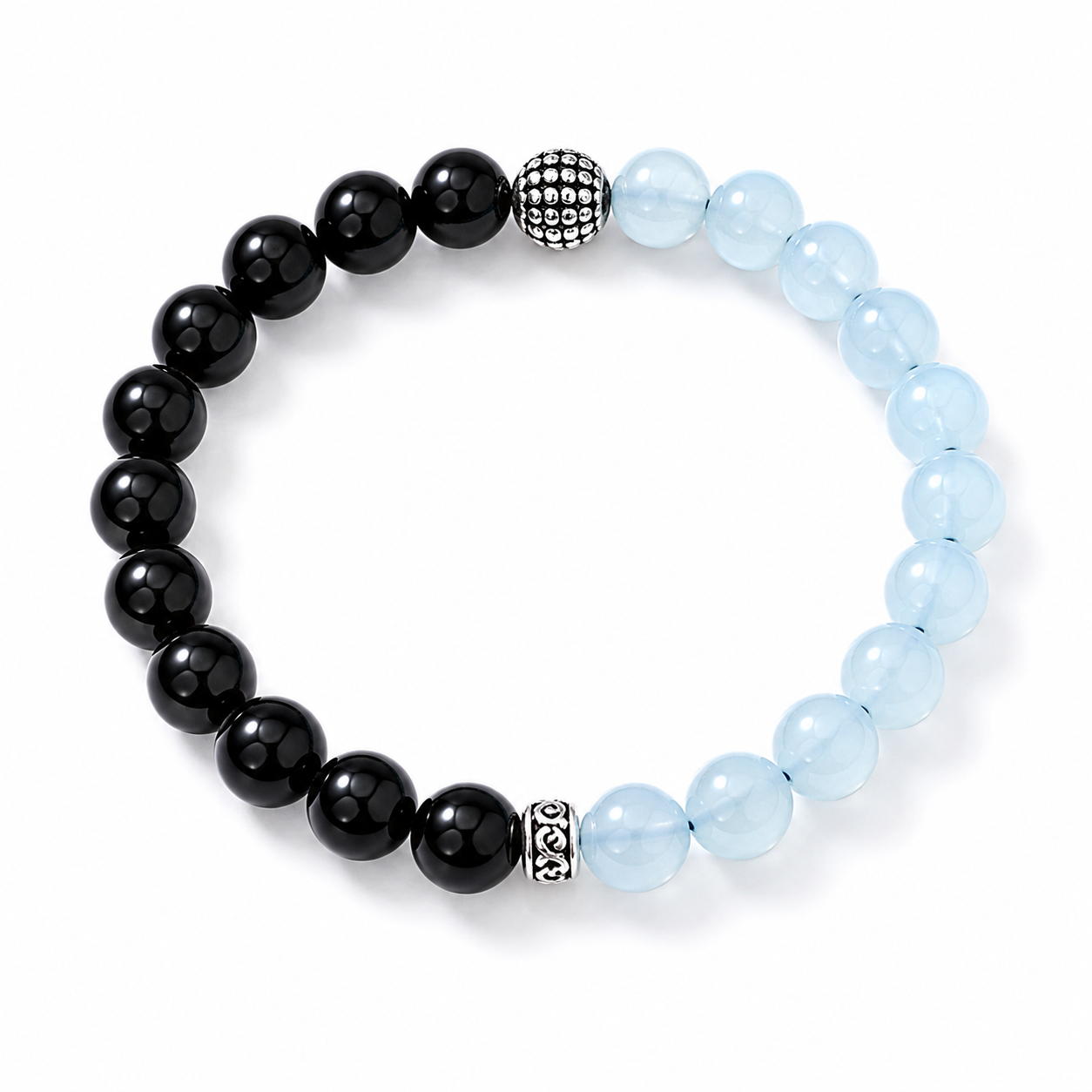 Black Obsidian & Sky Blue Jade Bracelet
