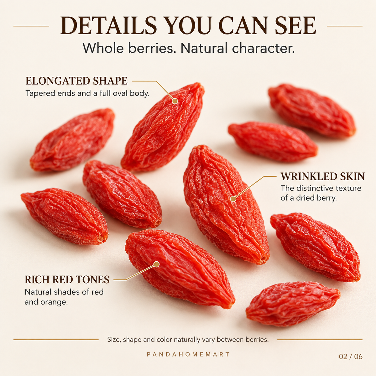 Whole Dried Red Goji Berries with Natural Red Orange Color