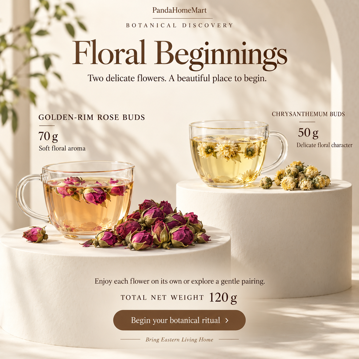 Botanical Tea Subscription with Golden-Rim Rose Buds and Chrysanthemum Buds