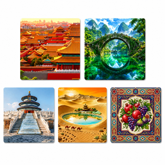 China Cultural Treasures Fridge Magnet Collection™ (Set of 5)  Forbidden City • Temple of Heaven • Xiaoqikong • Dunhuang • Kashgar