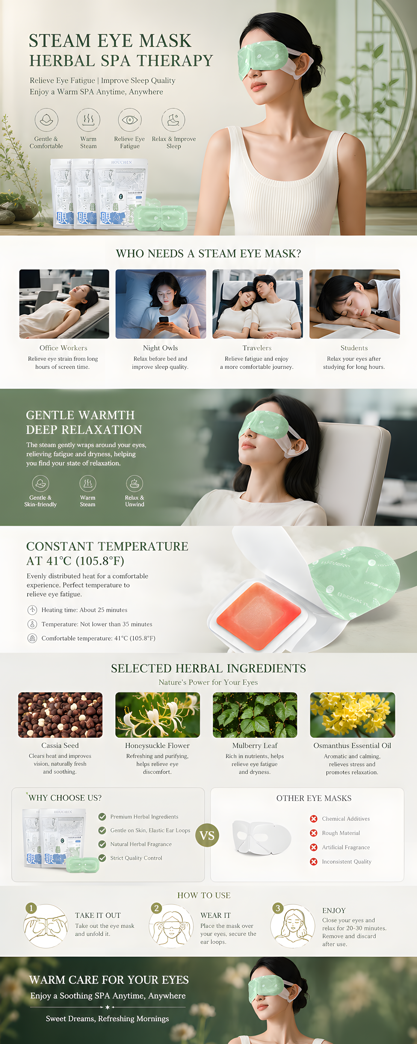 Oriental Herbal Steam Eye Mask for Sleep & Relaxation | 35-Minute Self Heating Eye Mask