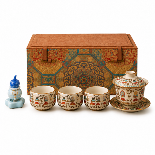 Imperial Harmony Ru Kiln Gong Fu Tea Set™ – Luxury Chinese Gaiwan Tea Gift Set with Brocade Gift Box