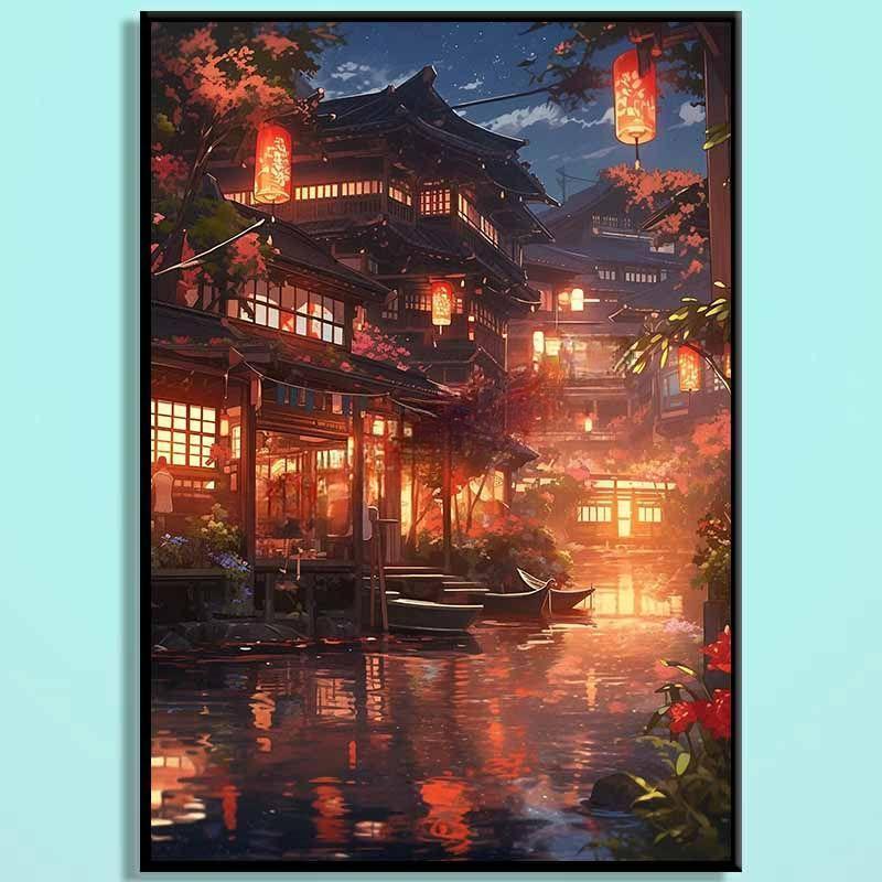 Ancient Capital Nightscape Wooden Puzzle – Oriental Fantasy City Jigsaw, Cozy Lantern Water Town Puzzle Art for Adults & Home Decor GD001