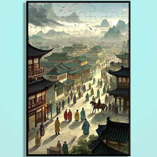 Tang Dynasty Chinese Wooden Jigsaw Puzzle – Ancient Chinese Cityscape Puzzle, Guochao Art Puzzle, Premium Wooden Wall Decor For Adults