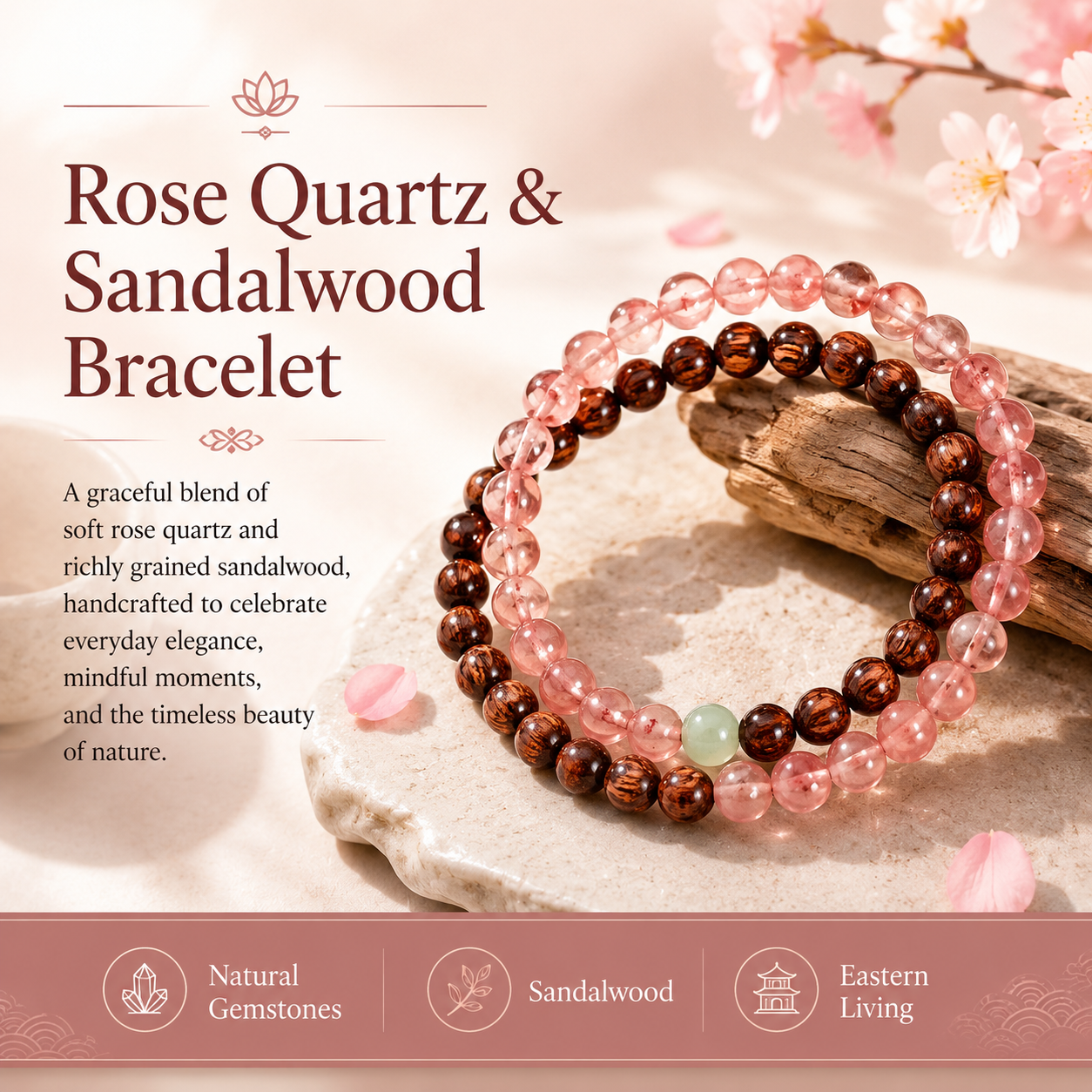 Rose Quartz & Sandalwood Harmony Bracelet