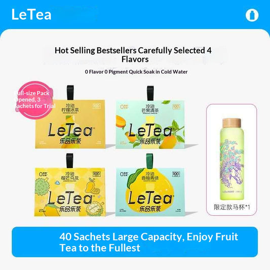 LeTea Tropical Fruit Tea Variety Pack – 4 Flavor Cold Brew Fruit Tea Collection with Limited Edition Bottle | Oriental Wellness Hydration Tea Set 40-Pack