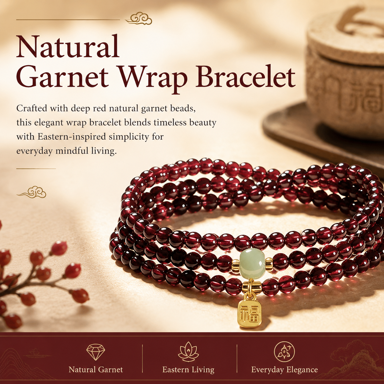 Red Garnet Meditation Mala Bracelet