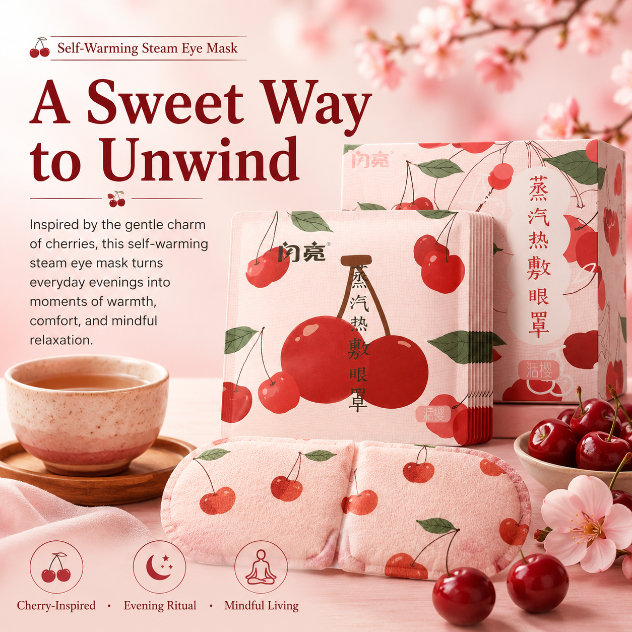 Cherry Wellness Steam Eye Mask Collection – Warm Eye SPA For Relaxation, Emotional Wellness & Bedtime Comfort