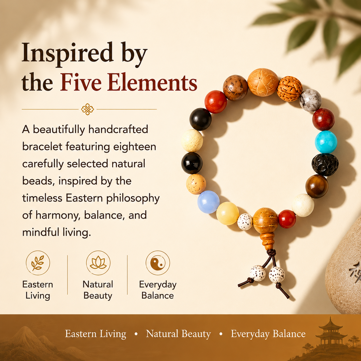 Natural Bodhi Seed Bracelet with Wood &amp; Gemstone Accents