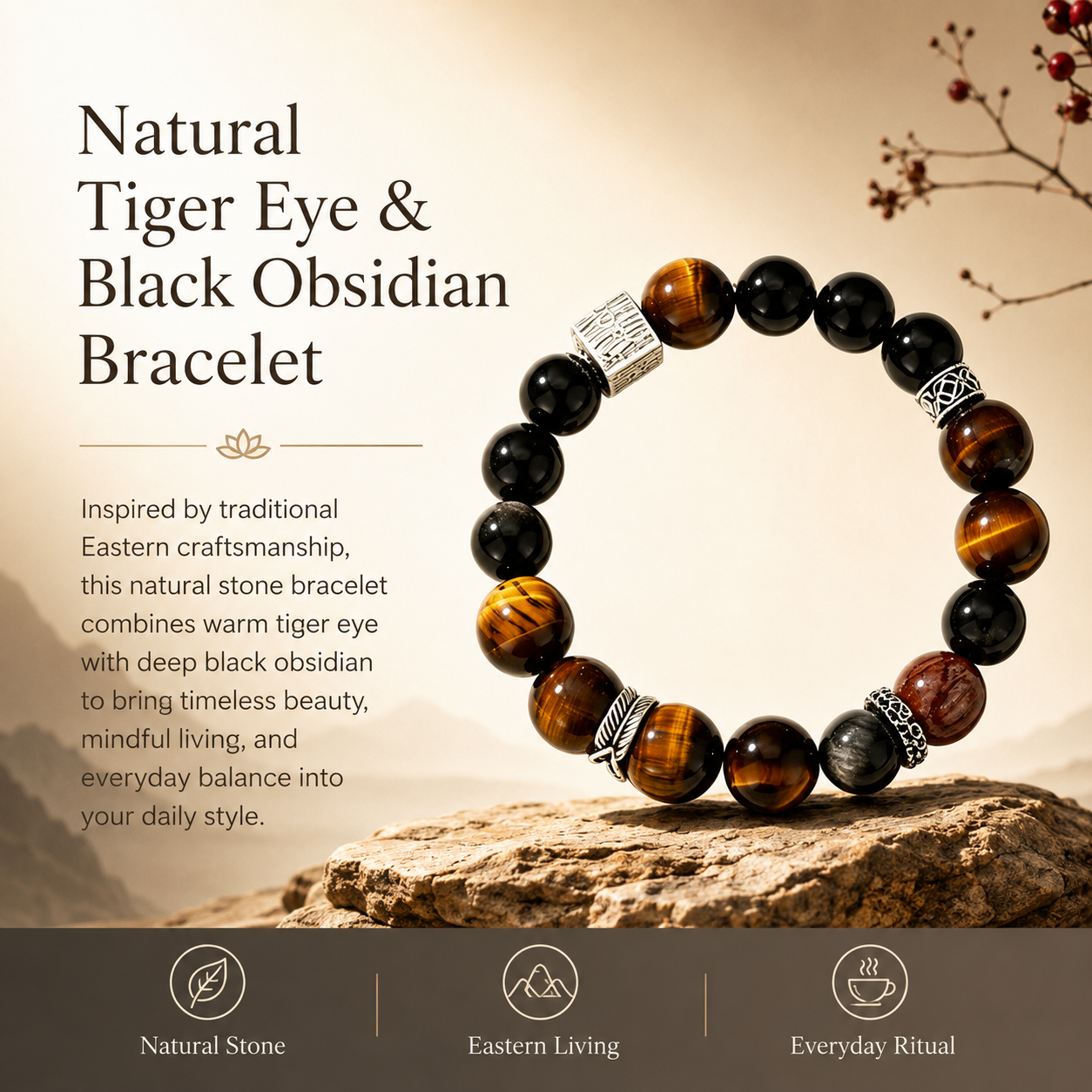 Tiger Eye &amp; Black Obsidian Bracelet