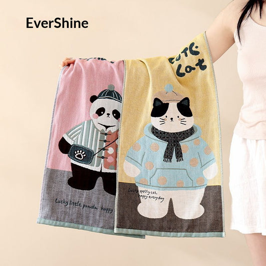 Cute Panda Cotton Gauze Bath Towel – Kawaii Animal Soft Absorbent Cartoon Towel