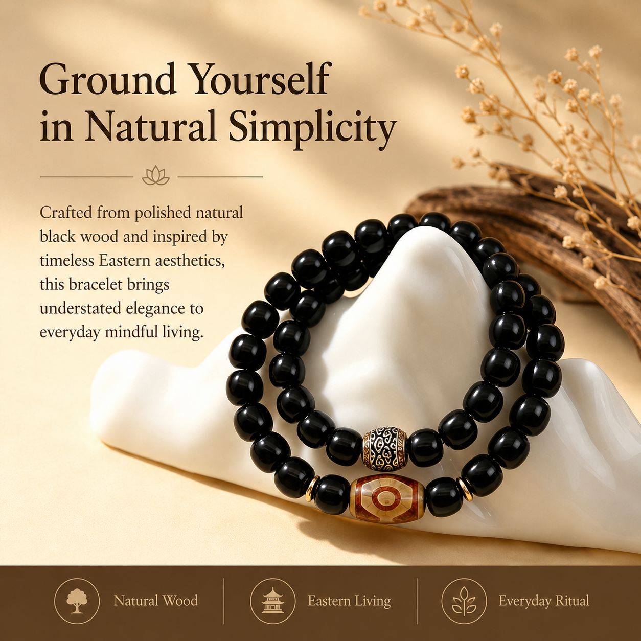 Black Sandalwood & Dzi-Style Bracelet