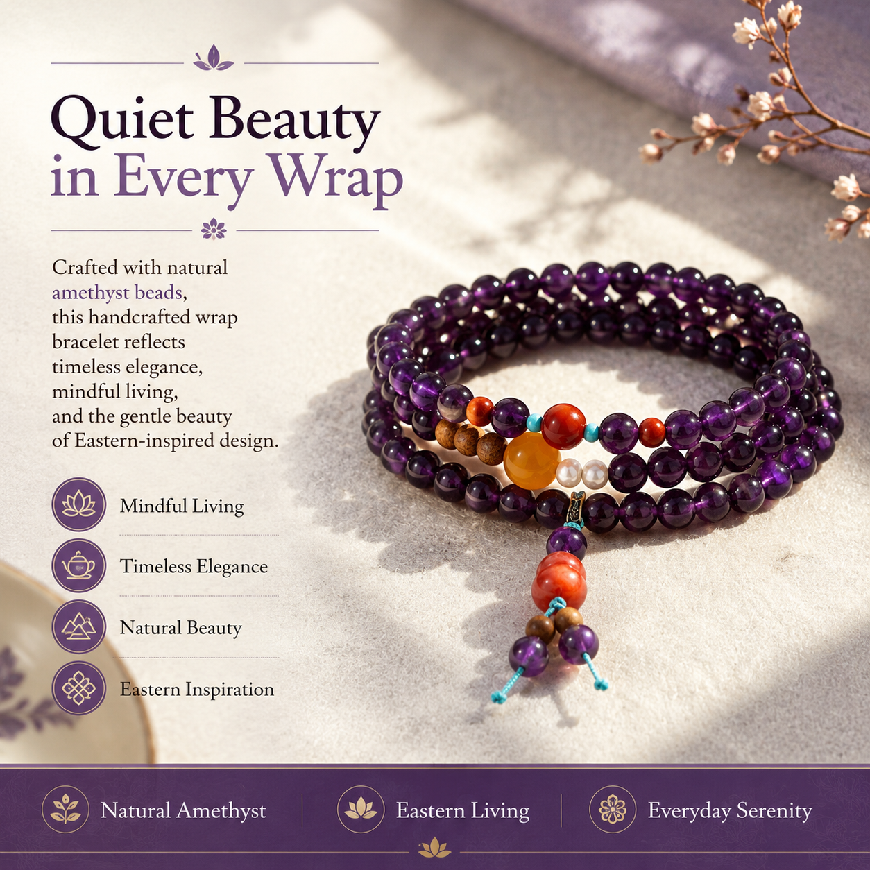 Amethyst Meditation Mala Bracelet