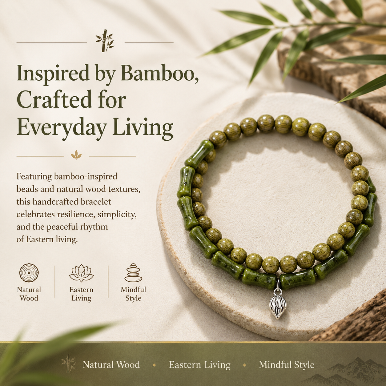 Green Sandalwood &amp; Bamboo Bracelet