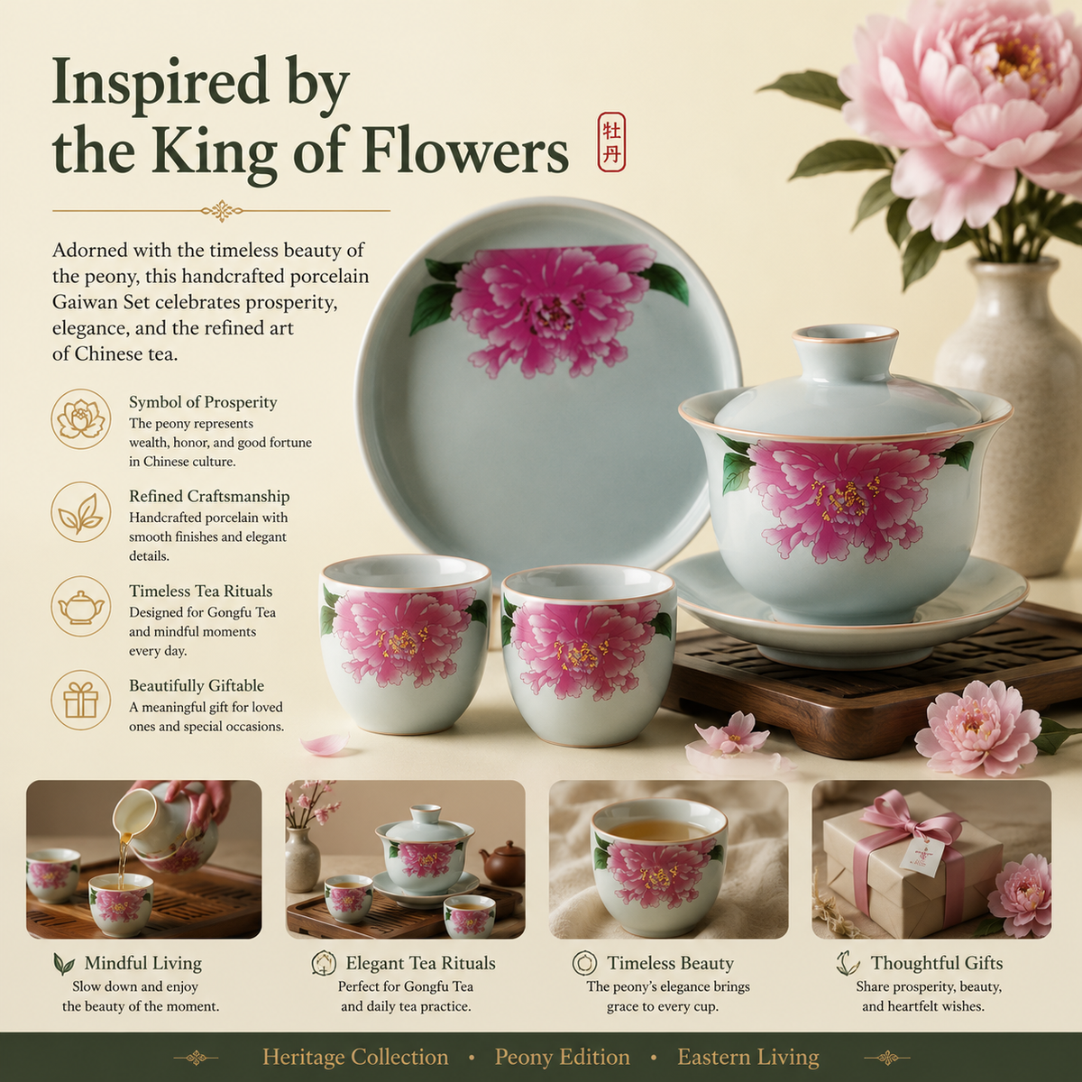 Peony Blossom Porcelain Gaiwan Tea Set™