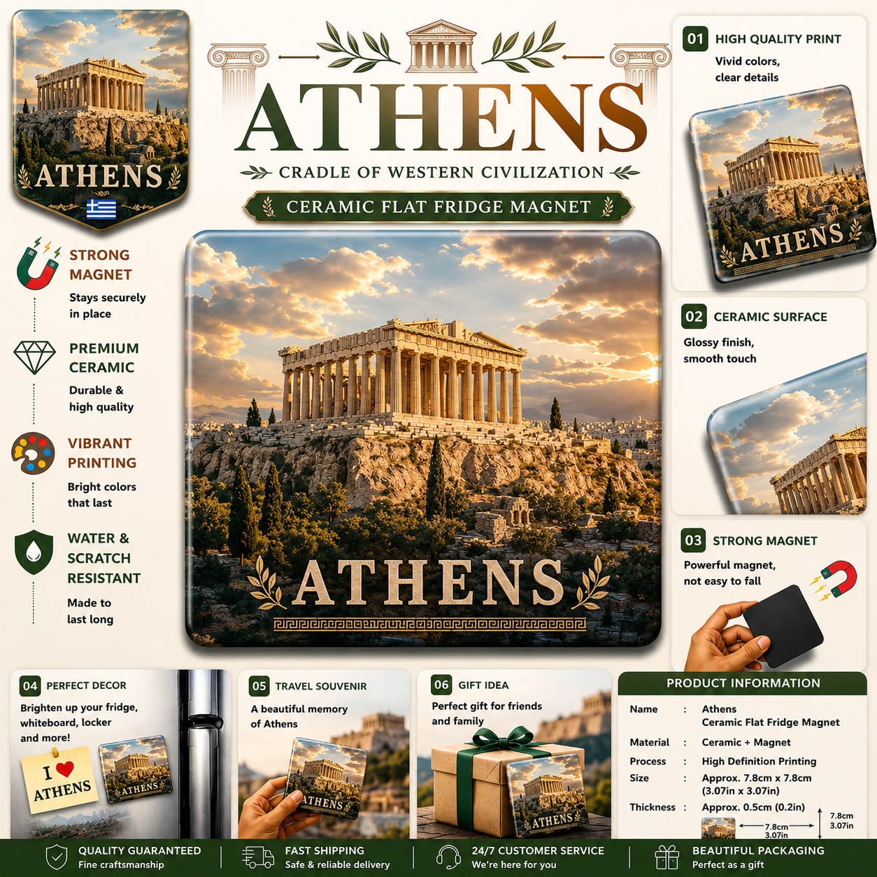 Athens Greece Ceramic Fridge Magnet