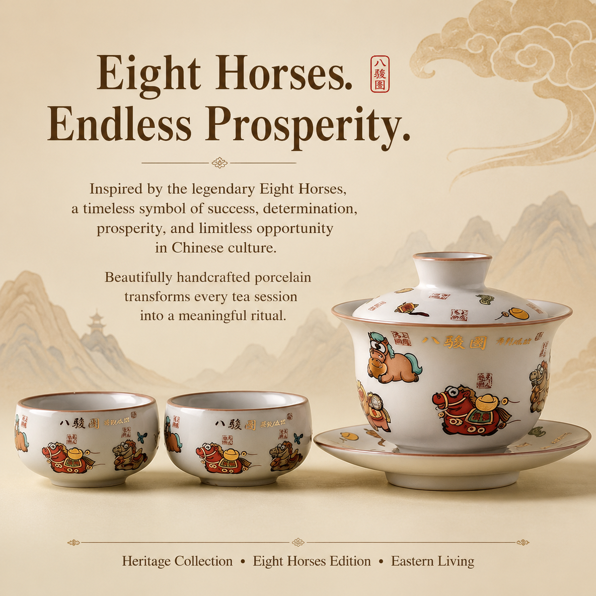 Lucky Horse Fortune Porcelain Gaiwan Tea Set™