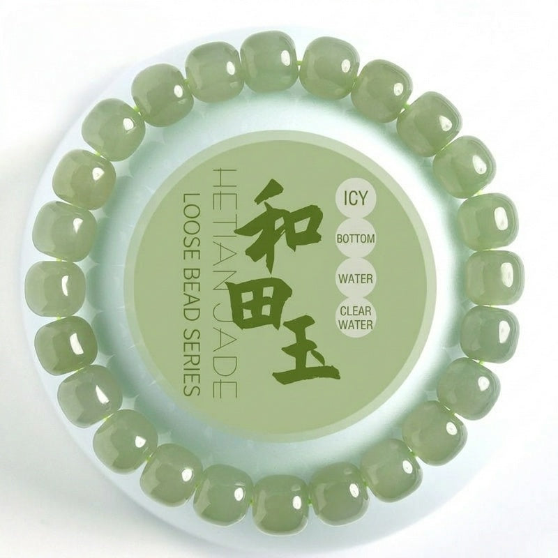 Ice Green Jade Bracelet – Minimalist Oriental Healing Crystal Bracelet, Soft Green Serenity Gemstone Jewelry for Women