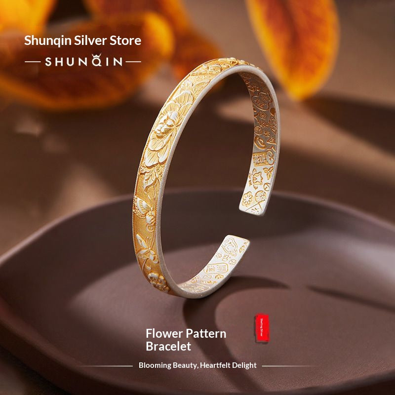Eternal Bloom™ Floral Bangle | Timeless Oriental Luxury Silver Jewelry