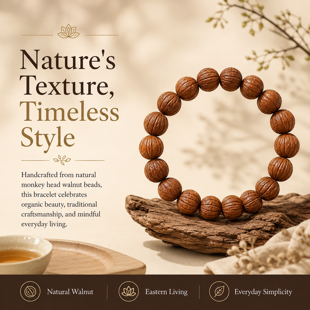 Walnut Wood Meditation Bracelet