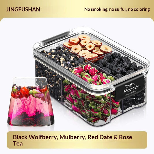 Premium Black Goji Berry, Mulberry, Red Date & Rose Tea – Chinese Herbal Wellness Tea for Beauty, Relaxation & Daily Nourishment