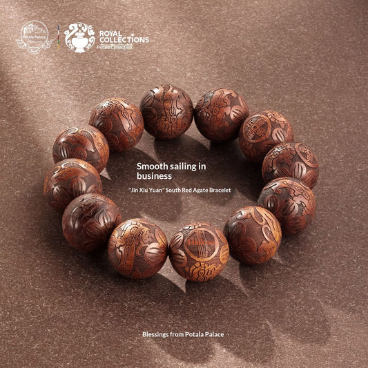 Potala Palace Sandalwood Bracelet – Tibetan Fortune & Prosperity Mala Beads, Hand-Carved Rosewood Prayer Bracelet, Himalayan Zen Energy Jewelry