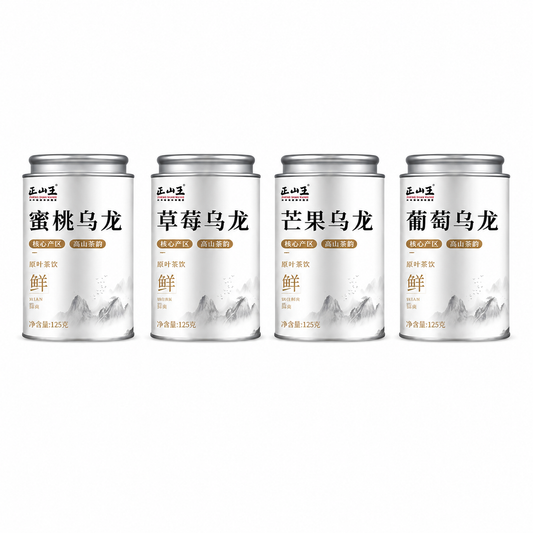 Fruit Oolong Tea Value Set 500 g with four full-size 125 g tins of Peach Strawberry Mango and Grape Oolong Tea