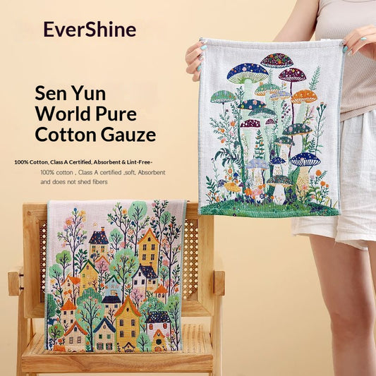Forest World Cotton Gauze Hand Towel – Cottagecore Mushroom Garden Soft Absorbent Aesthetic Towel