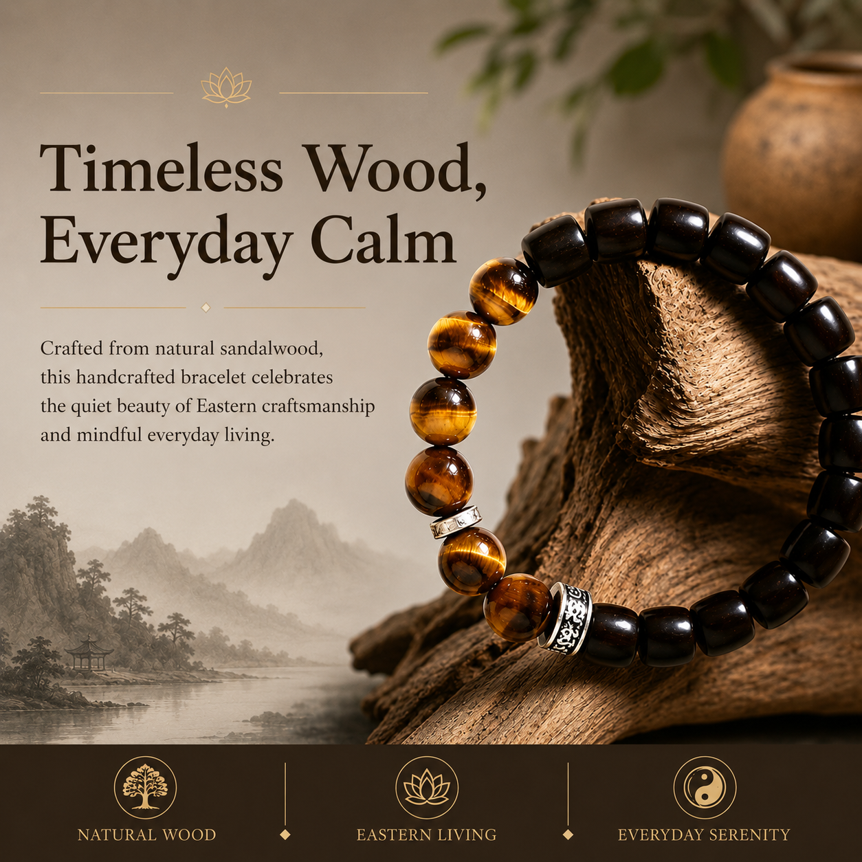 Tiger Eye & Ebony Wood Bracelet