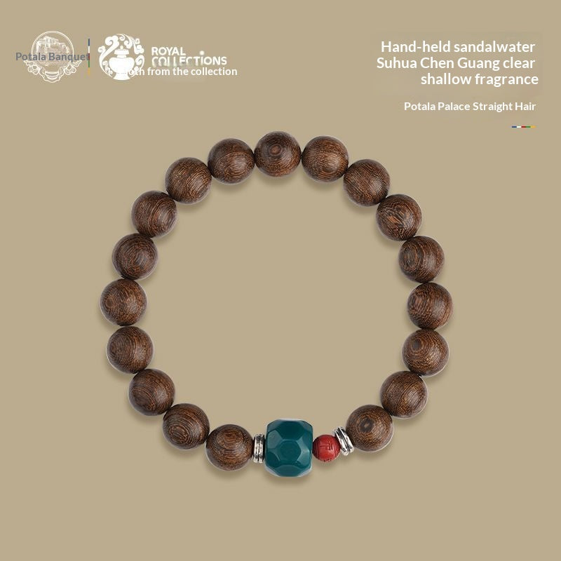 Potala Palace Sandalwood Bracelet – Tibetan Meditation Mala Beads, Spiritual Healing Jewelry, Luxury Zen Energy Wrist Mala, Tibetan Culture Protection Bracelet