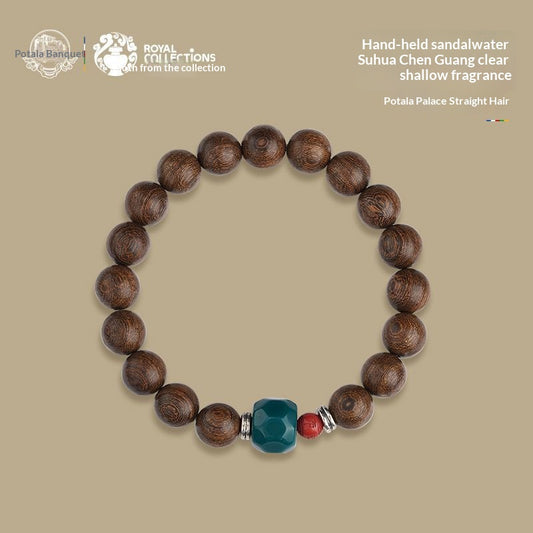 Potala Palace Sandalwood Bracelet – Tibetan Meditation Mala Beads, Spiritual Healing Jewelry, Luxury Zen Energy Wrist Mala, Tibetan Culture Protection Bracelet