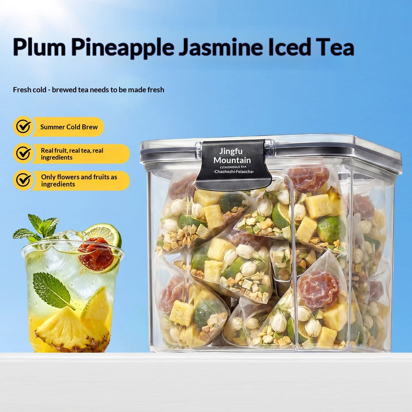 Sparkling Plum Pineapple Jasmine Iced Tea – Tropical Fruit Cold Brew Tea for Summer Wellness & Refreshing Tea Rituals