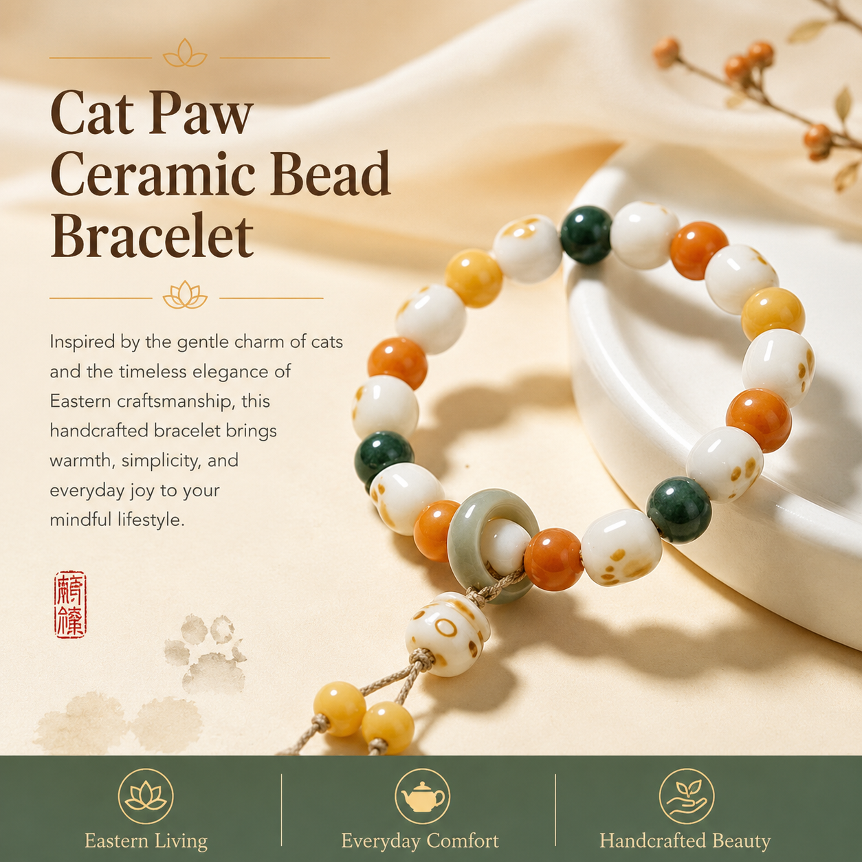 Fortune Cat Paw Ceramic Bracelet