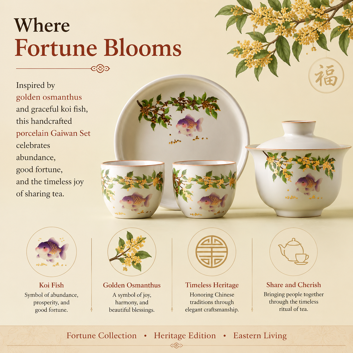 Osmanthus & Lucky Goldfish Porcelain Gaiwan Tea Set™