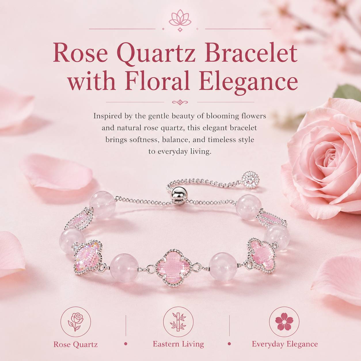 Rose Quartz Four-Leaf Clover Bracelet