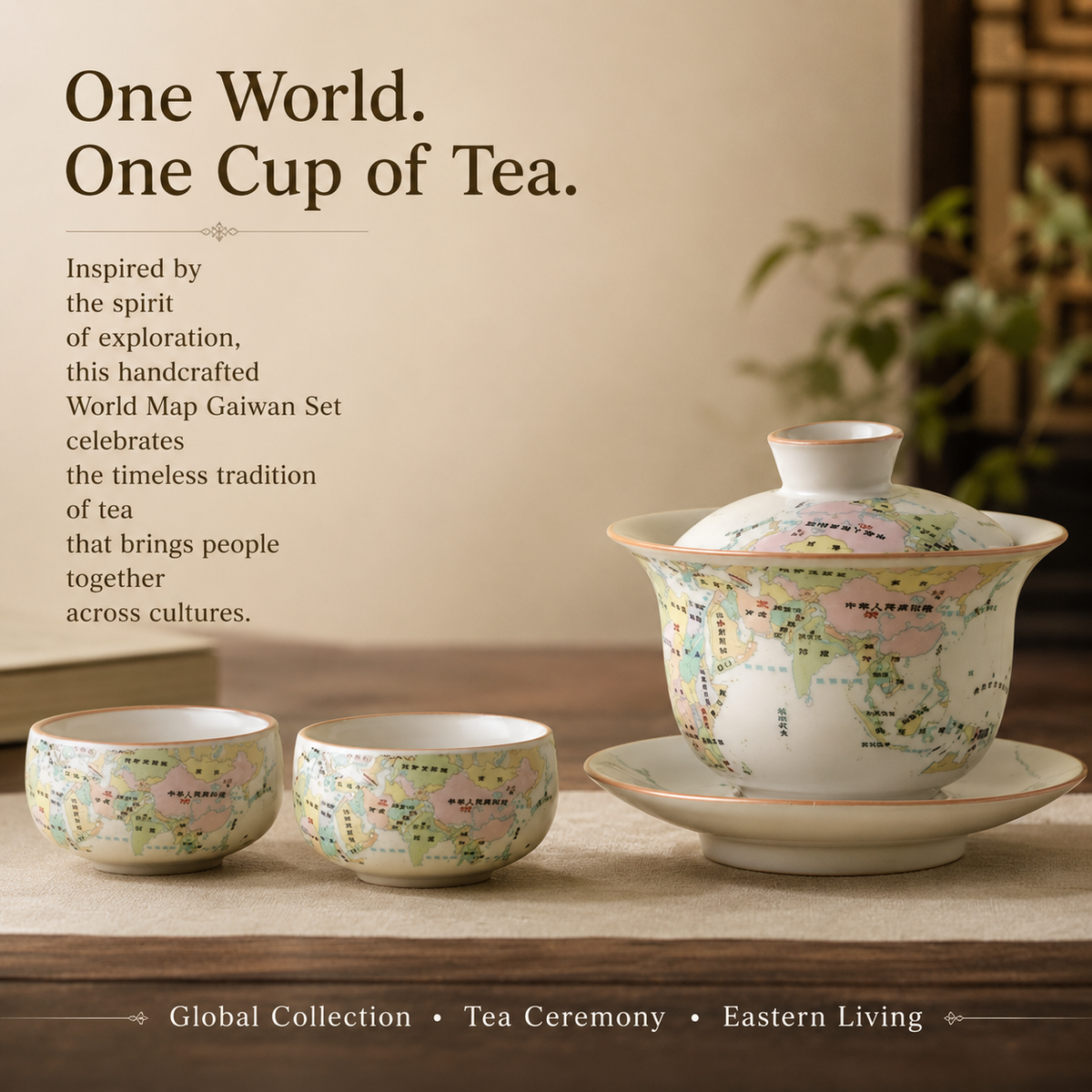 World Map Porcelain Gaiwan Tea Set™