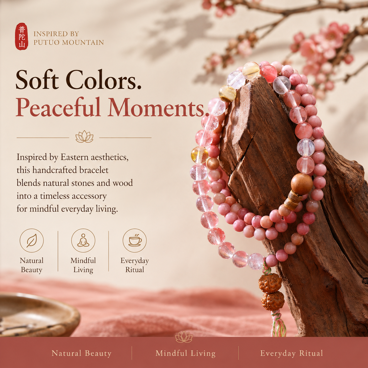 Pink Crystal Meditation Mala Bracelet