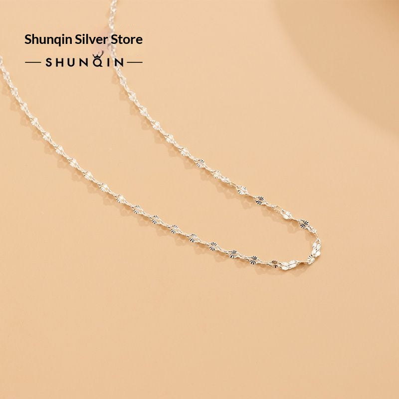 925 Sterling Silver Sparkle Chain Necklace – Minimalist Oriental Jewelry, Elegant Layering Chain, Lightweight Luxury Silver Necklace