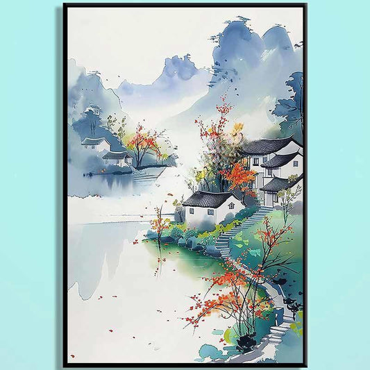 Chinese Ink Painting Wooden Jigsaw Puzzle – Traditional Shan Shui Art Puzzle, Oriental Watercolor Wooden Puzzle, Zen Wall Decor For Adults