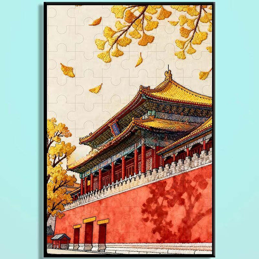 Autumn Forbidden City Wooden Jigsaw Puzzle – Chinese Palace Fall Landscape Puzzle, Oriental Aesthetic Art Puzzle, Relaxing Mindfulness Home Decor Gift QY001