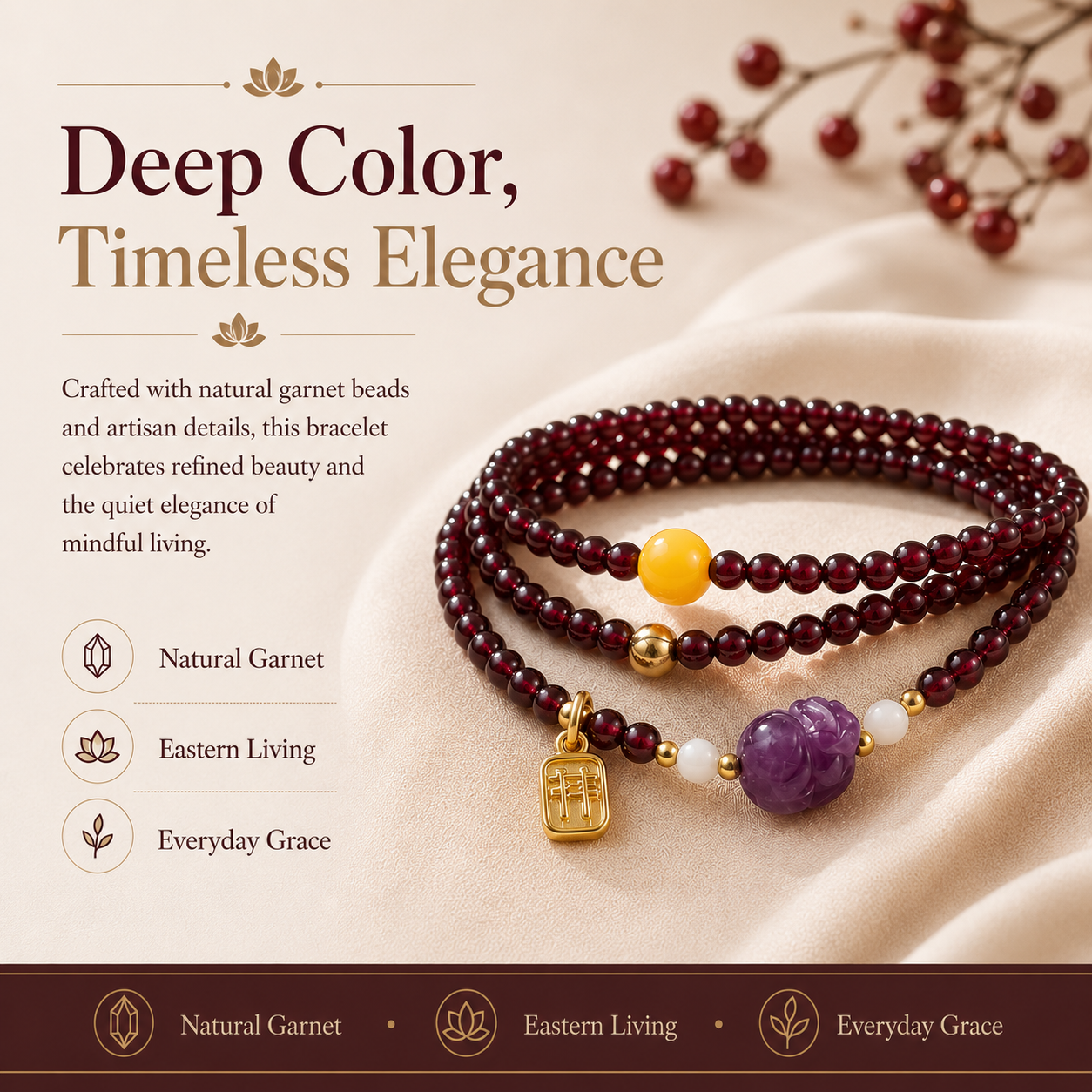 Red Garnet Fortune Mala Bracelet