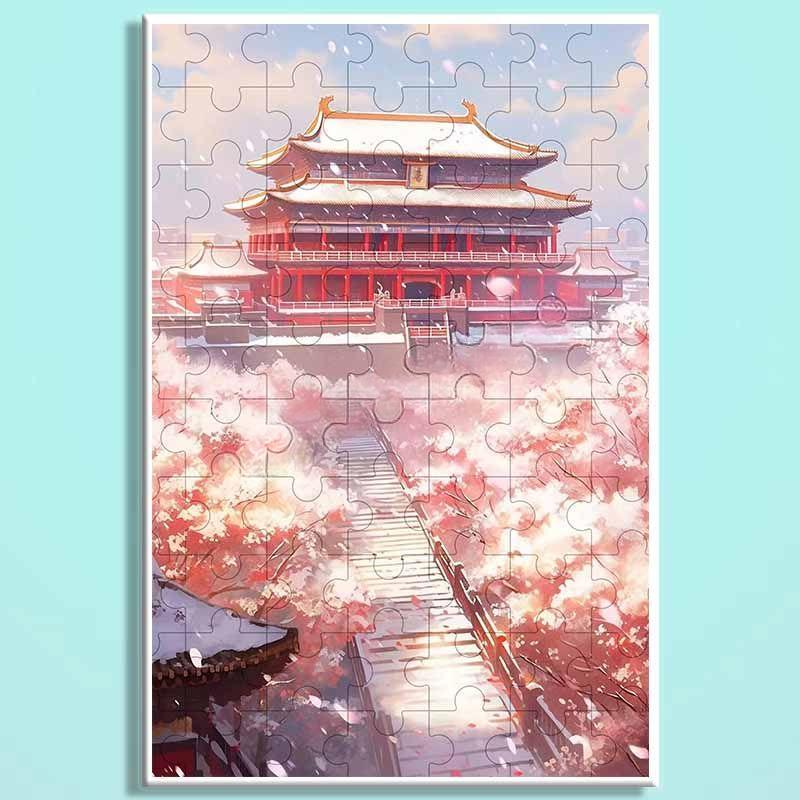 Forbidden City Snowfall Wooden Puzzle – Chinese Palace Winter Landscape Jigsaw, Oriental Snow Scene Puzzle Art for Adults & Cozy Home Decor FC001