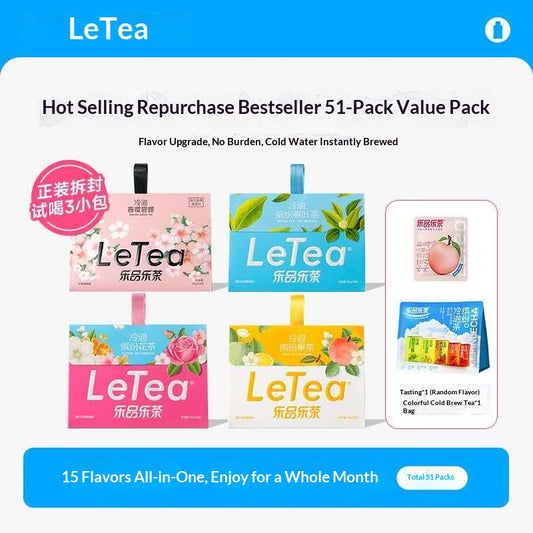 LeTea 51-Pack Cold Brew Tea Variety Set – 15 Oriental Tea Flavors for Wellness, Healing, Happiness & Daily Hydration